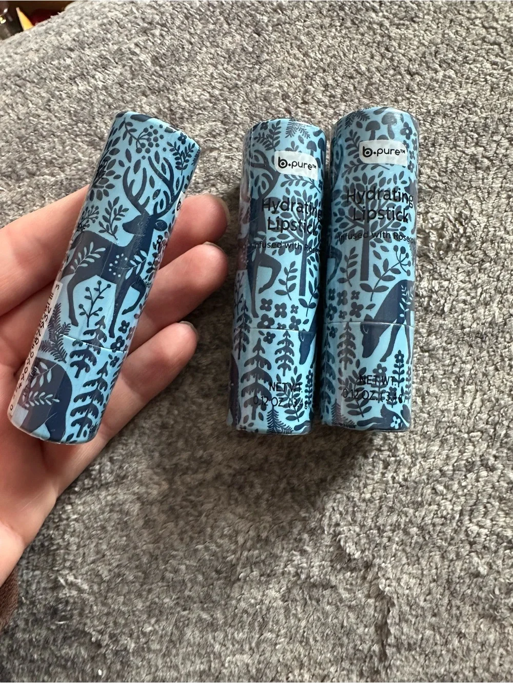 B Pure Tube Lip Sticks Deer Print Red Lot of 3